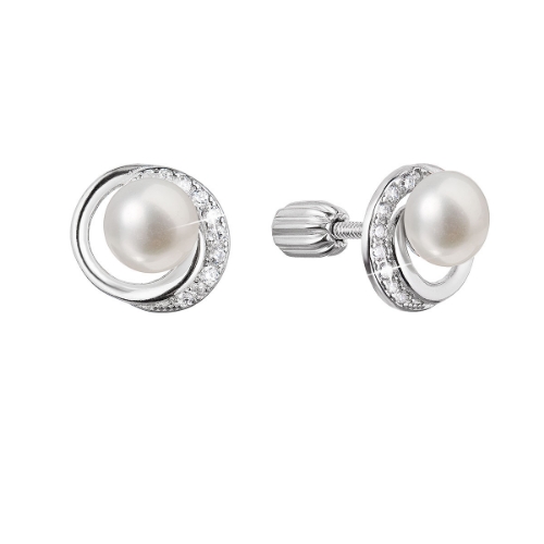 21098.1B Stříbrné náušnice Swarovski s bílou říční perlou