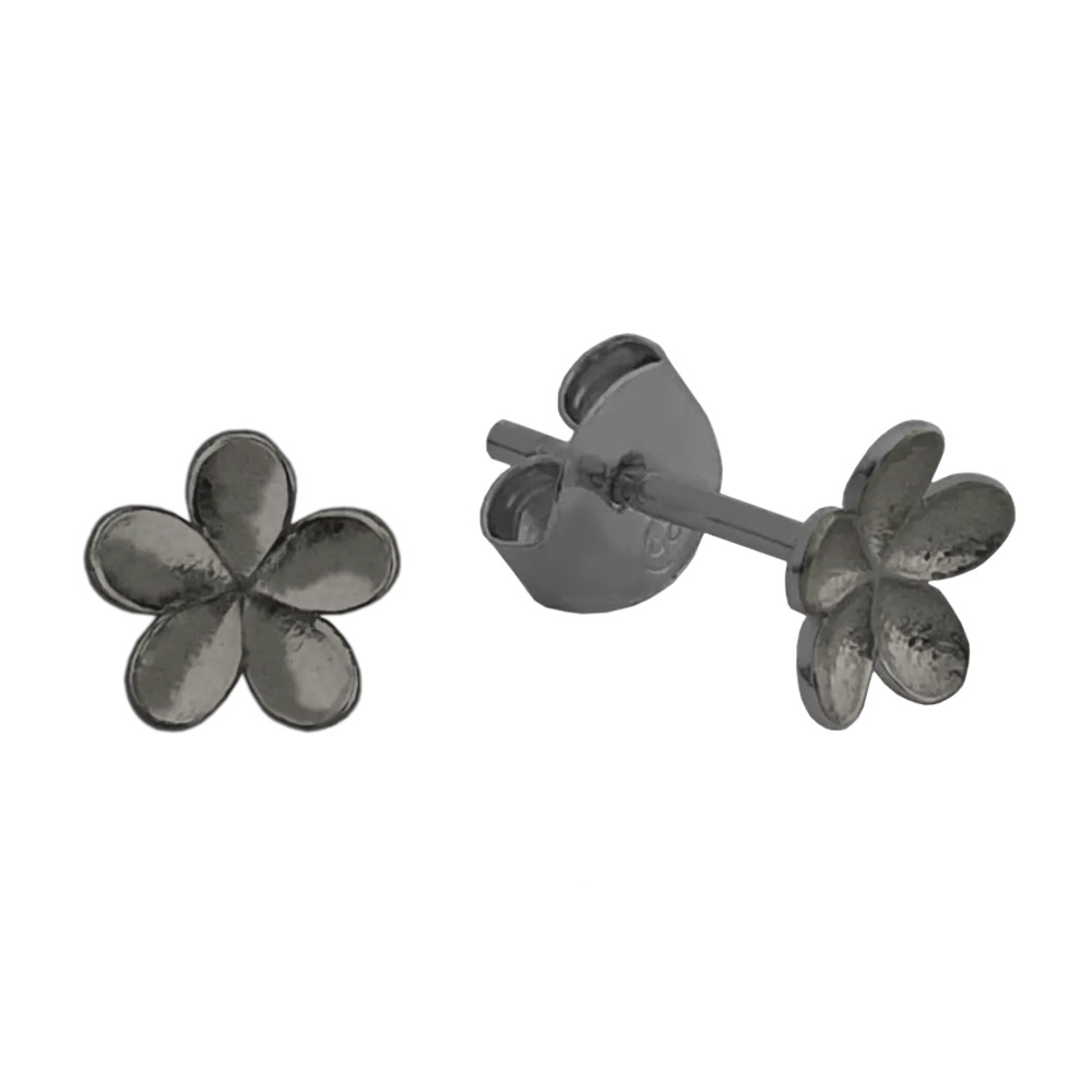 S45-036 Matné černé stříbrné náušnice kytky