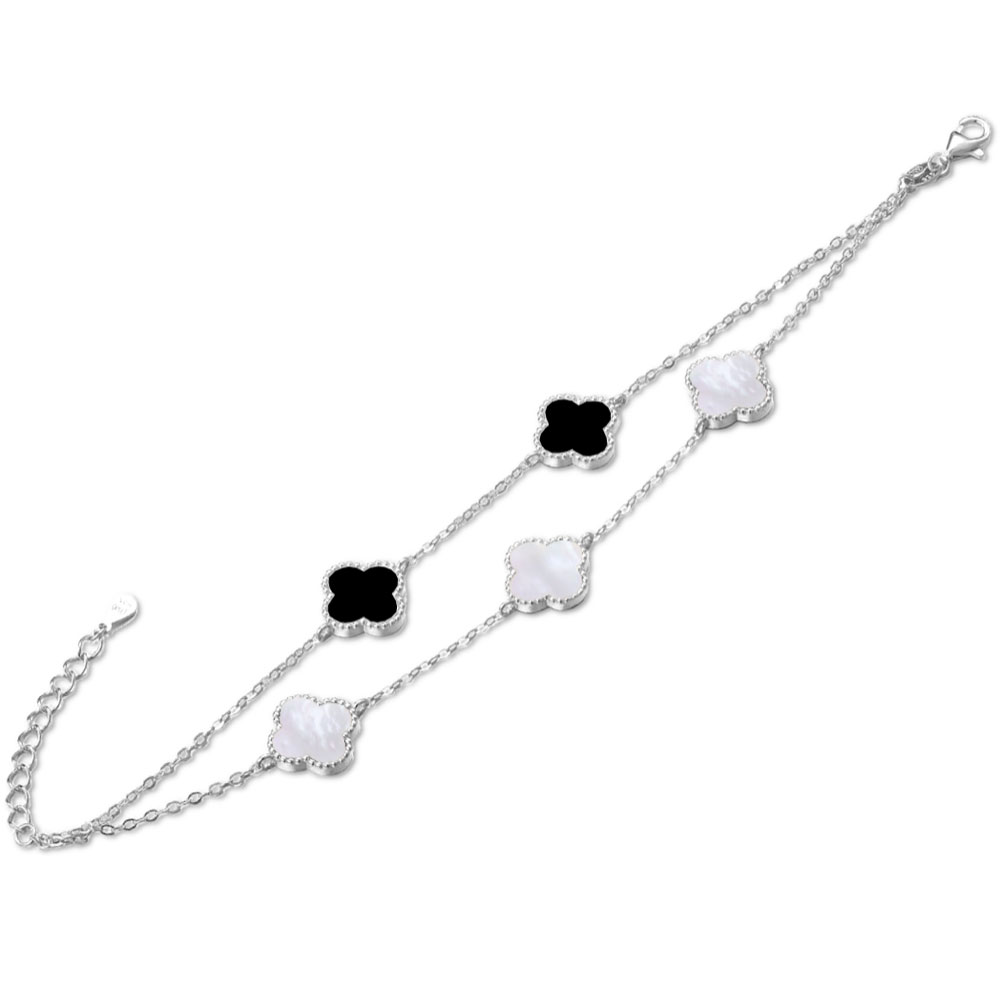 S30-143 Stříbrný náramek s bílou perletí a onyxem